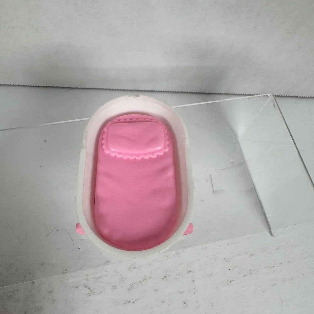 Vintage ARCO Pink and White Rocking Dollhouse‎ Cradle Bed Miniature Furniture